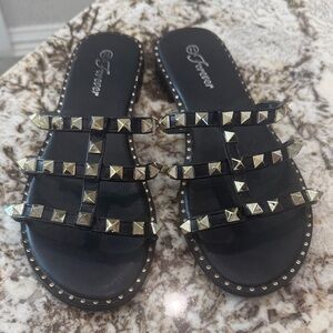 Forever Black Sandals with Gold Studs